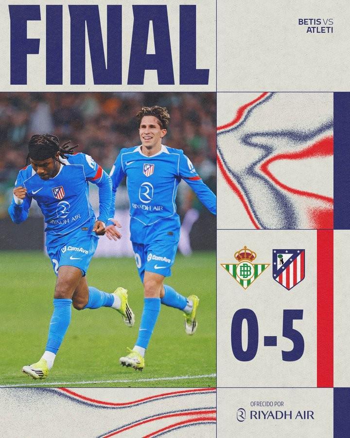 虎扑体育-5球大胜贝蒂斯，马竞创造队史国王杯客场最大比分胜利